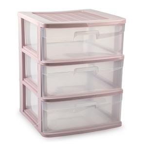 Ladeblok/bureau organizer - 3x lades - roze/transparant - L40 x B39 x H49.5 cm - kunststof