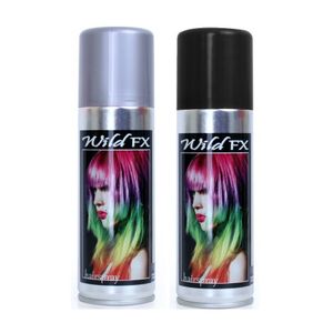 Set van 2x kleuren haarverf/haarspray van 125 ml - Zwart en Zilver