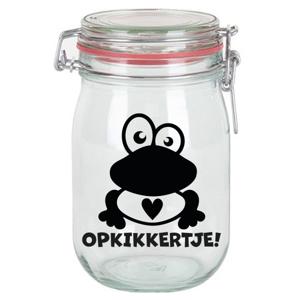 Cadeau voorraadpot/snoeppot - glas - opkikkertje - 11 x 11 cm - 1 liter