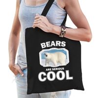 Katoenen tasje bears are serious cool zwart - ijsberen/ grote ijsbeer cadeau tas - Feest Boodschappentassen