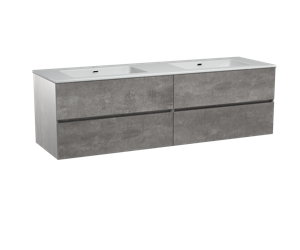 Storke Edge zwevend badmeubel 170 x 52 cm beton donkergrijs met Diva dubbele wastafel in glanzend composiet marmer