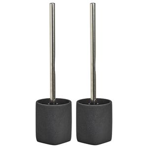 2x stuks WC/Toiletborstel in houder kunststeen - antraciet grijs - D9 x 36 cm