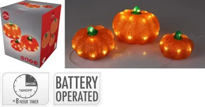 Halloween verlichting pompoen led set van 3 25cm oranje