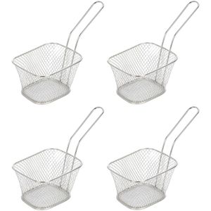 4x Zilver patat/snack serveermandje/frituurmandje 20 cm