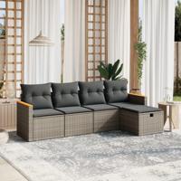 5-delige Loungeset met kussens poly rattan grijs