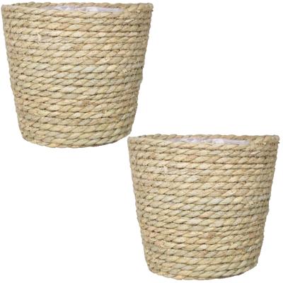 Bela Arte Bloempot - 2x stuks - rotan - gedraaid riet - 17 cm - mand