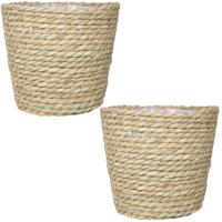Bela Arte Bloempot - 2x stuks - rotan - gedraaid riet - 17 cm - mand Bela Arte Bloempot - 2x stuks - rotan - gedraaid riet - 17 cm - mand