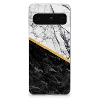 Google Pixel 8 Pro | TPU | Siliconen hoesje | Marmer Wit Zwart - Origineel Cadeau Man