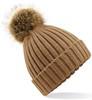 Beechfield CB412 Faux Fur Pop Pom Chunky Beanie - Biscuit - One Size