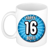 Verjaardag cadeau mok 16 jaar - blauw - wiel - 300 ml - keramiek
