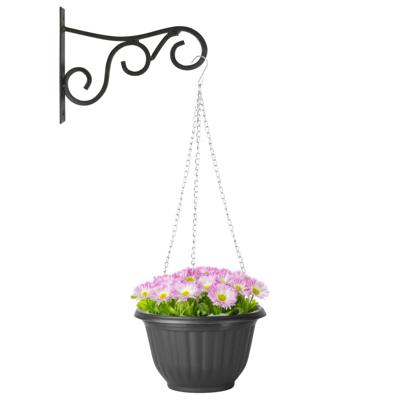 Hangpot + Muurhaak Gerona - Antraciet - kunststof - metaal - D20 cm - tuinaccessoires