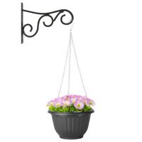 Hangpot + Muurhaak Gerona - Antraciet - kunststof - metaal - D20 cm - tuinaccessoires