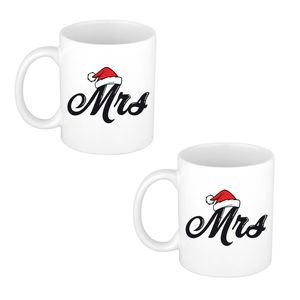 4x stuks Mrs kerstmuts cadeau mok / beker wit voor dames 300 ml - Bekers