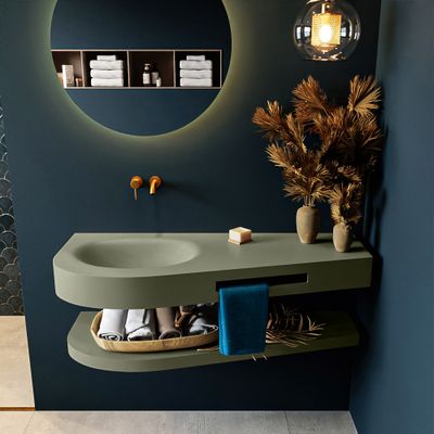 MONDIAZ RIVA 120cm Wastafel met planchet kleur Army. Wastafel DULCET links 0 kraangaten kleur Army. MONDIAZ RIVA 120cm Wastafel met planchet kleur Army. Wastafel DULCET links 0 kraangaten kleur Army.