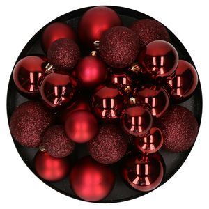 Kerstballen - 30x st - donkerrood - 4, 5, 6 cm - kunststof - mat-glans-glitter