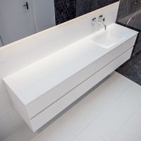 Mondiaz Vica Cloud badmeubel wit mat 200 cm 4 lades solid surface enkele spoelbak rechts zonder kraangat