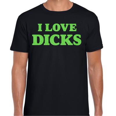Foute party t-shirt voor heren - I love Dicks - zwart - glitter groen - carnaval/themafeest Foute party t-shirt voor heren - I love Dicks - zwart - glitter groen - carnaval/themafeest