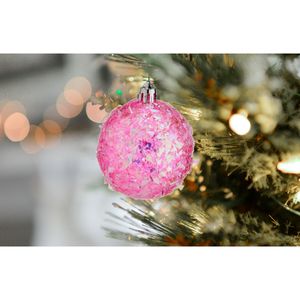 Kerstballen - 18x stuks - roze glitter - kunststof - 6 cm