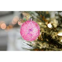 Kerstballen - 18x stuks - roze glitter - kunststof - 6 cm - thumbnail