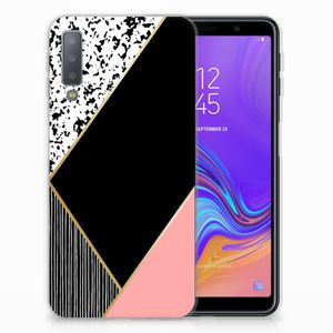 Samsung Galaxy A7 (2018) TPU Hoesje Zwart Roze Vormen