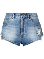 AREA crystal-embellished denim mini shorts - Bleu - thumbnail