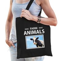 Katoenen tasje koeien zwart - farm animals koe cadeau tas - thumbnail