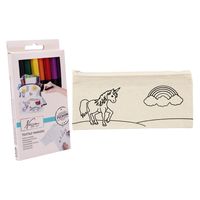 Inkleurbare etui eenhoorn incl 8x textielstiften - katoen - 9 cm