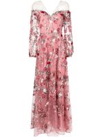 Marchesa Notte robe brodée Garden of Eden à coupe longue - Rose