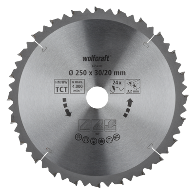 Wolfcraft Kap- en verstekzaagblad | HM | 24 Zähne | Ø250mm | 1 stuk - 6552000