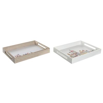 Snackdienblad DKD Home Decor Multicolour Hout MDF Cottage Huizen (2 Stuks) (40 x 30 x 5 cm)