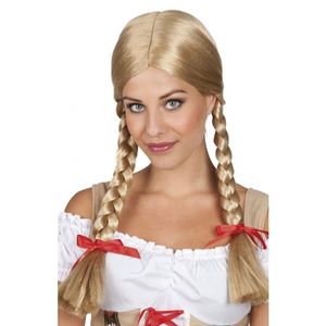 Blonde Oktoberfest damespruik met vlechten   -