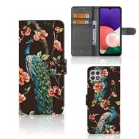 Samsung Galaxy A22 5G | Telefoonhoesje | Met pasjeshouder | Pauw met Bloemen