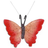 Tuindecoratie bloempothanger vlinder - kunststeen - rood - 13 x 10 cm - thumbnail