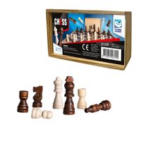 Set van 32x stuks houten schaakstukken in opbergkistje - thumbnail