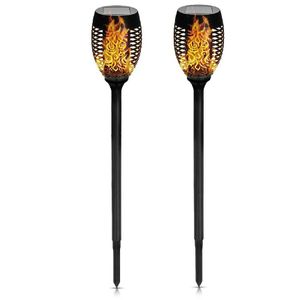 Solar tuinlamp - 6x - zwart - LED flame effect - oplaadbaar - D12 x H74 cm