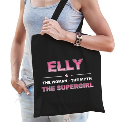 Naam cadeau tasje Elly - the supergirl - zwart - voor dames - katoen Naam cadeau tasje Elly - the supergirl - zwart - voor dames - katoen