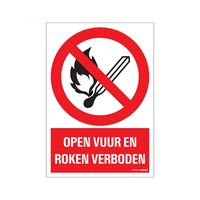 Bord Open vuur en roken verboden - 230x330 mm.