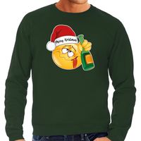 Bellatio Decorations foute kersttrui/sweater heren - Dronken - groen - Merry Kristmus 2XL  -