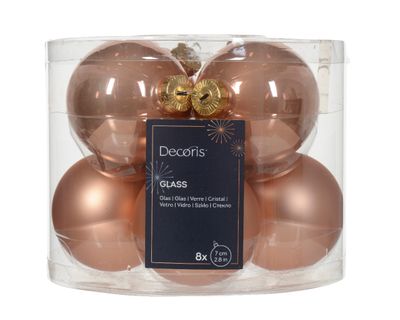 Kerstbal glas d7 cm rose ass 8st kerst - Decoris