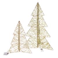 Countryfield lichtbomen - 2x st - 3D - 49 en 76 cm - goud - metaal - led verlichting