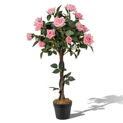 Kunstplant in Cement Gevulde Pot 93cm met 21 Rozen Nep Rozenstruik met Echt Houten Stam Moderne Decoratie voor Woonkamer Kantoor