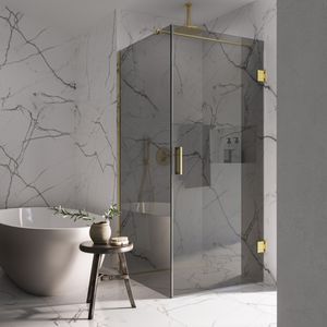 Saniclear Modern Brass rookglas douchecabine 120x90cm met 90cm deur anti-kalk geborsteld messing