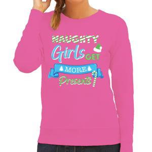 Foute Kersttrui/sweater voor dames - naughty girls - roze - presents