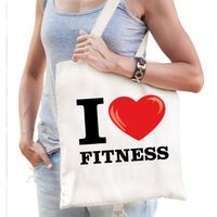 Katoenen tasje I love fitness wit voor dames en heren - Feest Boodschappentassen