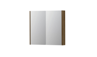 INK SPK2 spiegelkast met 2 dubbelzijdige spiegeldeuren, 2 verstelbare glazen planchetten, stopcontact en schakelaar 80 x 14 x 73 cm, massief eiken ash