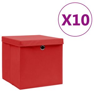 VidaXL Opbergboxen met deksel 10 st 28x28x28 cm rood
