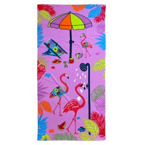 Strand/badlaken voor kinderen - flamingo print - 70 x 140 cm - microvezel