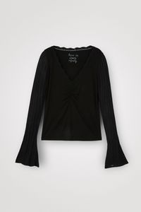 T-shirt met lange wijd uitlopende mouwen - BLACK - XL