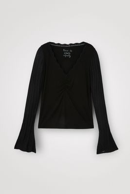 T-shirt met lange wijd uitlopende mouwen - BLACK - S