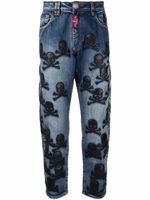 Philipp Plein jean fuselé à patch tête de mort - Bleu